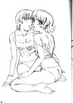  androgynous ass back bangs barefoot bracelet breasts camisole cleavage ekuryua facial_mark feet flat_chest forehead_jewel forehead_mark greyscale hug jewelry lingerie looking_back medium_breasts monochrome multiple_girls naughty_face official_art panties parted_bangs scan seikai_no_senki short_hair sitting sketch sobaash_weh_dowl_yuse soles spread_legs strap_slip underwear underwear_only watabe_keisuke yuri 