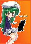  alternate_costume bike_shorts chibi green_eyes green_hair hat kochiya_sanae long_hair pleated_skirt skirt smile solo tao_(kadoya) touhou 