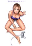  arm_support barefoot breasts brown_eyes brown_hair cleavage controller downblouse dualshock feet from_above game_console game_controller gamepad indian_style large_breasts legs lips long_legs looking_up original playstation ryu_(ryu's_former_site) shorts sitting smile solo strap_slip toes 