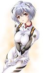  ayanami_rei blue_hair bodysuit breasts covered_nipples large_breasts neon_genesis_evangelion plugsuit red_eyes shiruko short_hair solo white_bodysuit 