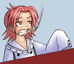  artist_request brown_eyes cigarette kogami_akira lowres lucky_star oversized_clothes pink_hair sleeves_past_fingers sleeves_past_wrists solo 