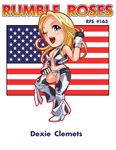  ;d america american_flag animal_print belt blonde_hair blue_eyes blush boots breasts chaps chibi cleavage collar cow_print dixie_clemets fingerless_gloves flag gloves hand_on_hip high_heels long_hair medium_breasts midriff naughty_face navel no_bra one_eye_closed open_clothes open_mouth open_shirt rumble_roses ryu_(ryu's_former_site) shirt shoes smile solo standing strap thighhighs vest zettai_ryouiki 