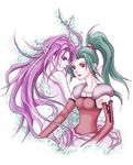 artist_request blue_eyes detached_sleeves dual_persona earrings esper final_fantasy final_fantasy_vi green_hair jewelry long_hair multiple_girls pink_hair pink_skin pointy_ears ponytail red_eyes tina_branford trance_tina_branford very_long_hair 