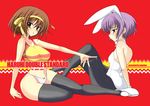  animal_ears bunny_ears bunnysuit multiple_girls nagato_yuki panties pantyhose shijou_sadafumi suzumiya_haruhi suzumiya_haruhi_no_yuuutsu thighhighs underwear 