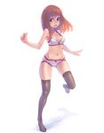  bra brown_hair copyright_request lingerie panties simple_background solo striped striped_panties thighhighs underwear underwear_only weno 