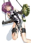  bdsm bondage bound copyright_request elbow_gloves gloves purple_hair solo sword weapon yitsuse_masami 