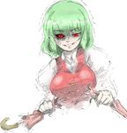  anger_vein black_sclera breasts broken_umbrella closed_umbrella crazy crazy_eyes evil_grin evil_smile face ginji_(sakaki_summer) grin kazami_yuuka large_breasts mismatched_sclera plaid plaid_vest red_eyes sketch smile solo touhou trembling umbrella uneven_eyes veins vest 