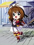  brown_hair cardcaptor_sakura chibi d-ten full_body hat inline_skates kinomoto_sakura roller_skates school_uniform skates solo tomoeda_elementary_school_uniform white_hat 