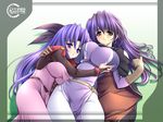  breasts cape gunner-l hug huge_breasts multiple_girls purple_hair raquel_casull ribbon scrapped_princess zefiris 