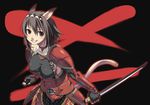  animal_ears armor brown_eyes brown_hair cat_ears final_fantasy final_fantasy_xi hairband katana mithra scorpion_harness solo sword tail weapon yu-taro 