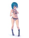  bra breasts copyright_request green_eyes green_hair lingerie panties simple_background small_breasts socks solo sports_bra underwear underwear_only weno 