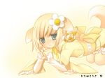  animal_ears blonde_hair copyright_request dog_ears elbow_gloves gloves green_eyes hinayuki_usa solo tail 
