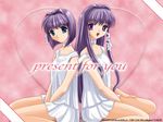  artist_request choker clannad fujibayashi_kyou fujibayashi_ryou lingerie multiple_girls nightgown purple_hair siblings sisters twins underwear 