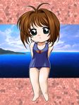  brown_hair cardcaptor_sakura chibi d-ten kinomoto_sakura one-piece_swimsuit school_swimsuit solo swimsuit 
