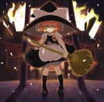  blonde_hair bloomers braid broom fire hat kirisame_marisa randou solo torii touhou underwear witch_hat yellow_eyes 