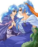  1girl alfador blue_hair cat chrono_trigger dress green_eyes janus_zeal jewelry necklace pendant schala_zeal synn 