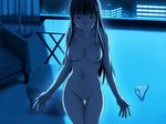 artist_request breasts censored copyright_request large_breasts long_hair moonlight mosaic_censoring night nude panties panties_removed presenting skyline solo table underwear very_long_hair window 