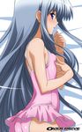  absurdres anzelotte blue_eyes blush casual_one-piece_swimsuit covered_nipples flat_chest frilled_swimsuit frills grey_hair highres long_hair lying night_wizard non-web_source on_side one-piece_swimsuit solo sugimura_tomokazu swimsuit very_long_hair watermark 