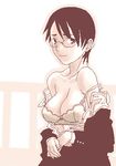  bra copyright_request glasses gusu lingerie lowres monochrome oekaki pink sepia solo underwear 