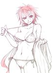  bad_id bad_pixiv_id bikini long_hair monochrome original pink pink_eyes pink_hair redrop see-through side-tie_bikini solo swimsuit very_long_hair 