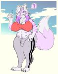  anthro big_breasts breasts clothed clothing crotch_buldge domestic_cat felid feline felis fur hair intersex jroy101 mammal nipples roi simple_background smile solo thick_thighs 