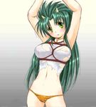  animal_print bdsm bondage bound breast_bondage demon_girl green_hair jochuu-san lowres oekaki oni original panties rope shirt solo thong tiger_print torn_clothes torn_shirt underwear yagisaka_seto 