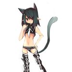  animal_ears cat_ears cat_tail copyright_request extra_ears hand_on_hip kanikama midriff navel panties pointy_ears simple_background solo striped striped_panties tail thighhighs triangle_mouth underwear white_background 