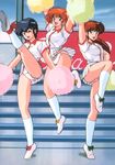  80s black_hair brown_hair cheerleader frilled_panties frills midnight_anime_lemon_angel multiple_girls oldschool panties pantyshot red_hair underwear yamauchi_shigeyasu 