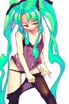  copyright_request green_hair lowres oekaki panties pantyhose pantyhose_pull solo twintails underwear vector_(artist) 