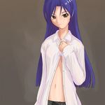  dress_shirt idolmaster idolmaster_(classic) idolmaster_1 kisaragi_chihaya open_clothes open_shirt panties shirt solo takahashi_ren underwear 