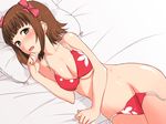  amami_haruka bad_id bad_pixiv_id bed bikini blush floral_print idolmaster idolmaster_(classic) idolmaster_1 kazuto_san red_bikini ribbon solo swimsuit untied untied_bikini 