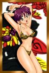  animal_print bikini braid glasses lowres momoya_show-neko purple_hair ri_kouran sakura_taisen solo swimsuit tiger_print 