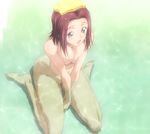 blue_eyes blush breast_squeeze breasts code_geass convenient_arm kallen_stadtfeld large_breasts non-web_source nude onsen red_hair screencap short_hair solo towel towel_on_head water yellow_towel 