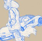  anthro blue_theme canid canine clothed clothing dominate_(artist) fur hands_in_pockets hoodie male mammal mclaren mclaren_570s sketch solo standing 