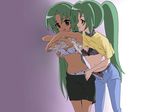  absurdres bra breast_grab breasts grabbing green_hair highres higurashi_no_naku_koro_ni incest lingerie long_hair multiple_girls numata_seiya official_art panties ponytail shirt_lift siblings sisters small_breasts sonozaki_mion sonozaki_shion twincest twins underwear undressing vector_trace yuri 