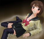  bra brown_hair ghost_hunt kannazuki_okuto lingerie school_uniform short_hair solo taniyama_mai thighhighs underwear 