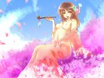  aquasnow bad_id bad_pixiv_id breasts hair_ornament holding holding_pipe japanese_clothes kimono kiseru medium_breasts nipples off_shoulder open_clothes open_mouth open_robe original petals pipe robe sitting small_nipples smile solo topless yuujo 
