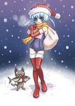  boots christmas elbow_gloves gloves kurayami_joe lowres one-piece_swimsuit original red_gloves sack santa_costume scarf school_swimsuit snow snowing solo swimsuit thigh_boots thighhighs 