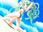  1girl ass beach demonbane elf elf_ears elsa game_cg green_eyes green_hair pointy_ears sky solo swimsuit 