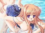  1boy 1girl cum game_cg partially_submerged pool sex swimsuit vaginal water 