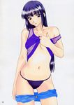  1girl bikini highres long_hair mizugi polorinken scan shorts_pull solo swimsuit 