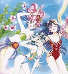  bishoujo_senshi_sailor_moon flower hino_rei kino_makoto mizuno_ami pareo sarong swimsuit 