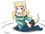  animal_ears bare_shoulders blonde_hair blue_eyes cat_ears cat_tail long_hair macross macross_frontier sheryl_nome sige sketch smile solo tail thighhighs 