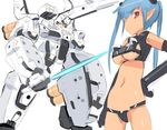  blue_hair breasts busou_shinki elbow_gloves gloves large_breasts lowres mecha pointy_ears red_eyes shimada_fumikane solo strarf underboob 