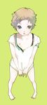  bad_id bad_pixiv_id barefoot chakoro copyright_request covering covering_crotch green_eyes hair_ornament hairclip no_pants shirt_tug short_hair solo strap_slip 