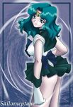  artist_request back_bow bishoujo_senshi_sailor_moon bow breasts character_name choker covered_nipples gloves green_hair kaiou_michiru large_breasts long_hair magical_girl sailor_neptune sailor_senshi_uniform solo tiara wavy_hair white_gloves 