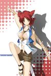  animal_ears bad_id bad_pixiv_id between_breasts breasts brown_eyes cleavage highres kouzuki_hakuka large_breasts necktie no_bra pixiv pixiv_gakuen red_hair sakura_sora shorts solo 