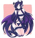  bad_id bad_pixiv_id bandeau blue_eyes boots bra collar copyright_request demon_wings elbow_gloves garters gloves horns kneeling lingerie long_hair panties pointy_ears purple_hair solo strapless sudachips tubetop underwear underwear_only wings 