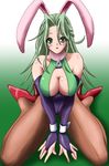  animal_ears artist_request breasts bunny_ears bunnysuit cleavage elbow_gloves gloves green_eyes green_hair huge_breasts lamia_loveless pantyhose solo super_robot_wars 