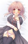  bad_id bad_pixiv_id blush brown_eyes colorized dress dress_shirt hand_on_own_chest lying navel nullken on_back open_clothes open_dress original panties pink_hair puffy_sleeves shirt solo thighhighs unbuttoned underwear untied 